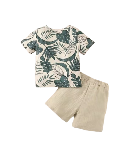The Martin - Baby Boy Short Sleeves Leaf Print Pocket Style T-shirt + Shorts Summer Casual Outfit