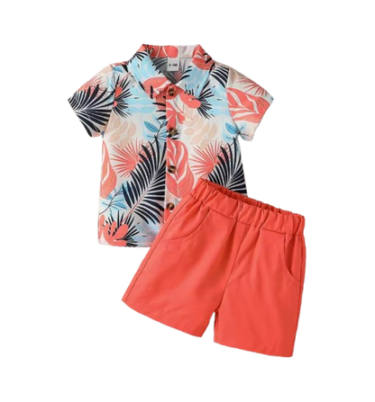 The Casey - Baby Boy Plant Print Casual Tops + Solid Colour Shorts