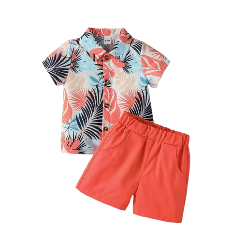 The Casey - Baby Boy Plant Print Casual Tops + Solid Colour Shorts