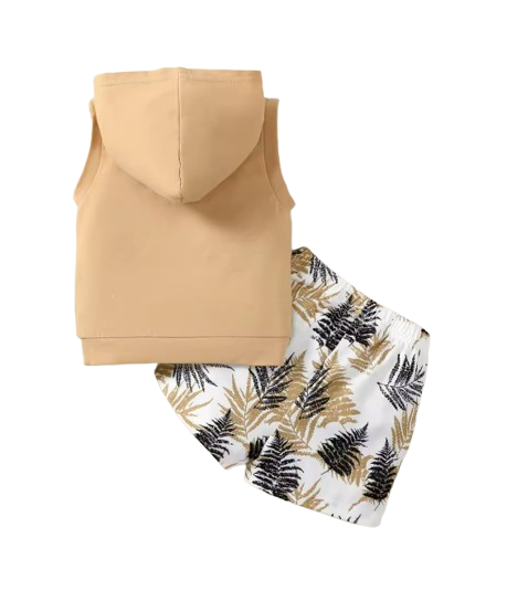 The Shepherd - Baby Boy Hooded Maple Leaf Print Sleeveless Top + Shorts