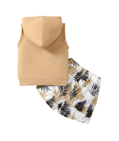 The Shepherd - Baby Boy Hooded Maple Leaf Print Sleeveless Top + Shorts