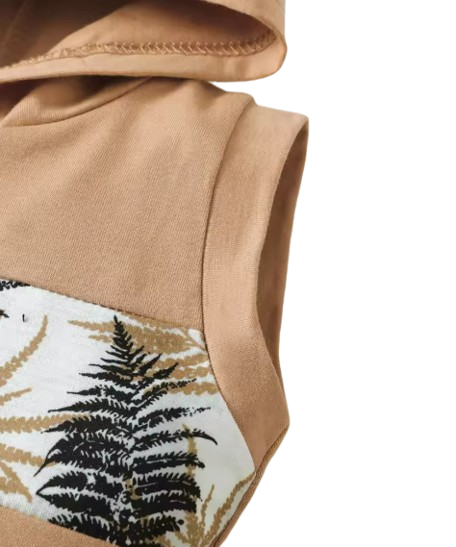 The Shepherd - Baby Boy Hooded Maple Leaf Print Sleeveless Top + Shorts