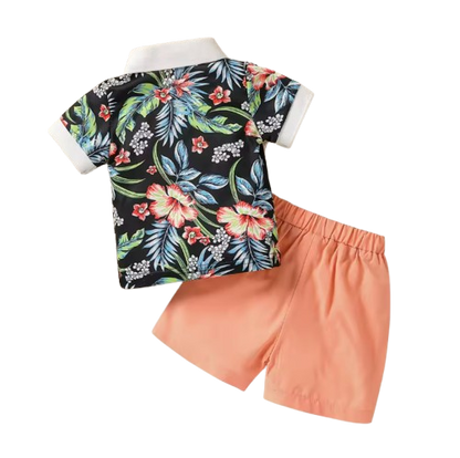 The Baker - Baby Boy Short Sleeve Turn-down Collar Top With Printing Floral Pocket & Solid Pants