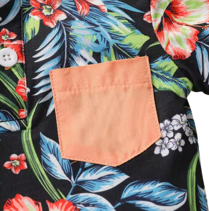 The Baker - Baby Boy Short Sleeve Turn-down Collar Top With Printing Floral Pocket & Solid Pants