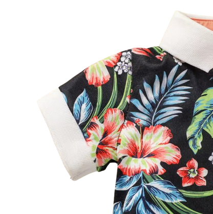 The Baker - Baby Boy Short Sleeve Turn-down Collar Top With Printing Floral Pocket & Solid Pants