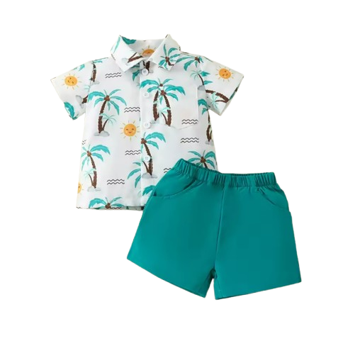 The Jax - Baby Boy Coconut Tree Print T-Shirt Top + Elastic Shorts