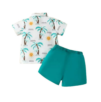 The Jax - Baby Boy Coconut Tree Print T-Shirt Top + Elastic Shorts