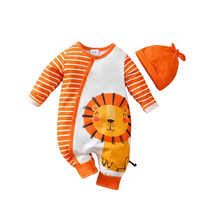 The Cash - Baby Unisex Lion Pattern Casual Striped Long Sleeve Romper