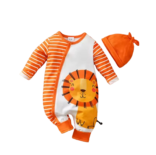 The Cash - Baby Unisex Lion Pattern Casual Striped Long Sleeve Romper