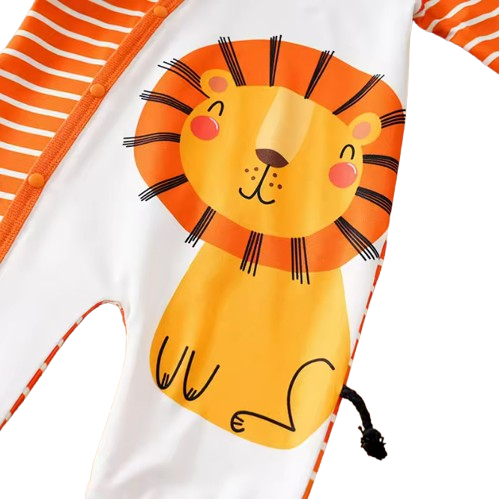 The Cash - Baby Unisex Lion Pattern Casual Striped Long Sleeve Romper