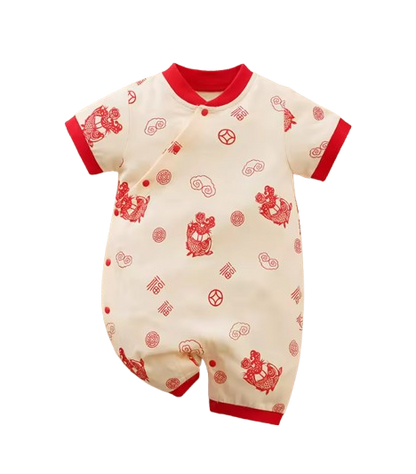 The Clayton - Baby Unisex Short Sleeved Chinese Style Jumpsuit Romper