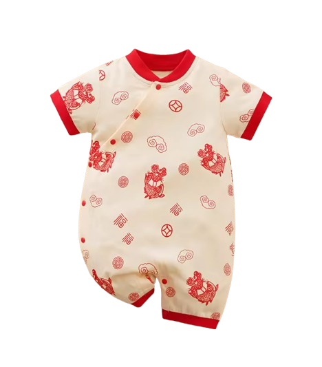 The Clayton - Baby Unisex Short Sleeved Chinese Style Jumpsuit Romper