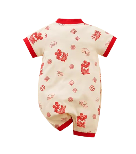 The Clayton - Baby Unisex Short Sleeved Chinese Style Jumpsuit Romper