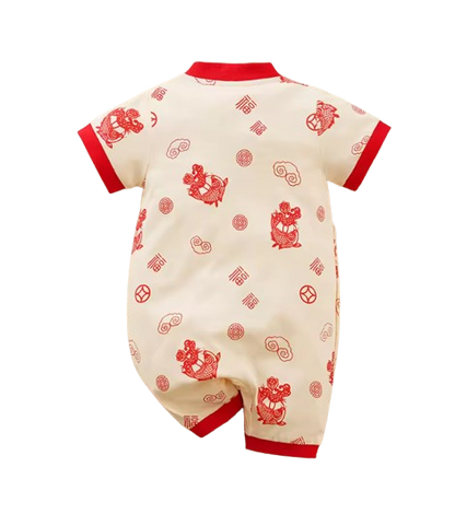 The Clayton - Baby Unisex Short Sleeved Chinese Style Jumpsuit Romper