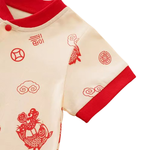 The Clayton - Baby Unisex Short Sleeved Chinese Style Jumpsuit Romper