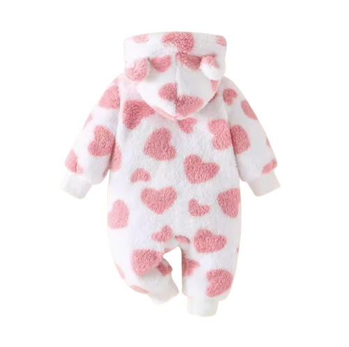 The Kohen - Baby Unisex Valentines Day Pink Heart Shape Design Zipper Hooded Jumpsuit