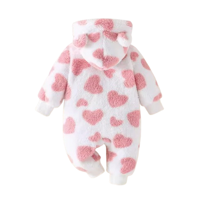 The Kohen - Baby Unisex Valentines Day Pink Heart Shape Design Zipper Hooded Jumpsuit