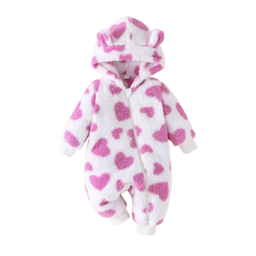The Kohen - Baby Unisex Valentines Day Purple Heart Shape Design Zipper Hooded Jumpsuit