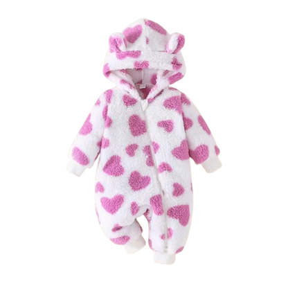 The Kohen - Baby Unisex Valentines Day Purple Heart Shape Design Zipper Hooded Jumpsuit