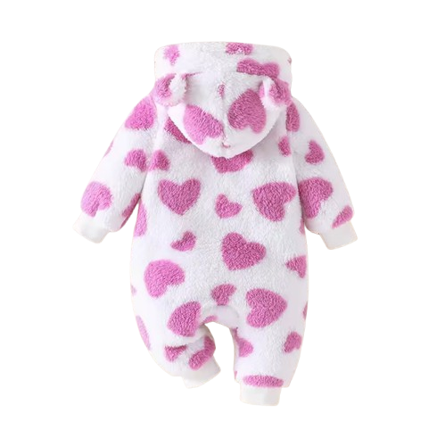 The Kohen - Baby Unisex Valentines Day Purple Heart Shape Design Zipper Hooded Jumpsuit