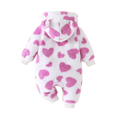 The Kohen - Baby Unisex Valentines Day Purple Heart Shape Design Zipper Hooded Jumpsuit