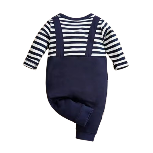 The Leonel - Baby Boy Elephant Striped Long Sleeved Romper