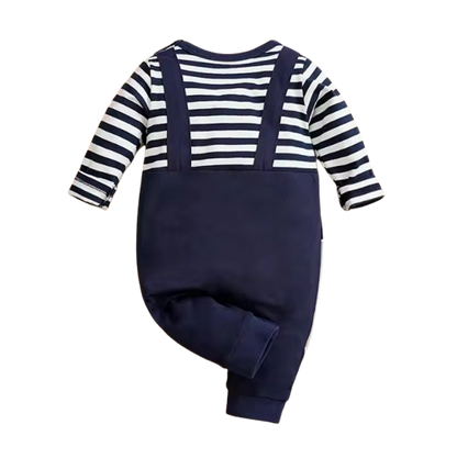 The Leonel - Baby Boy Elephant Striped Long Sleeved Romper