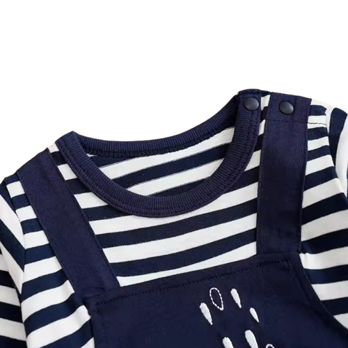The Leonel - Baby Boy Elephant Striped Long Sleeved Romper