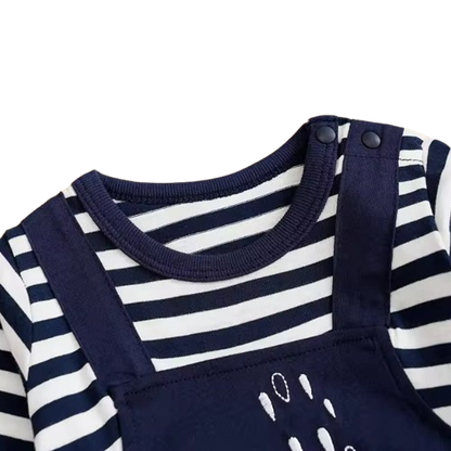 The Leonel - Baby Boy Elephant Striped Long Sleeved Romper