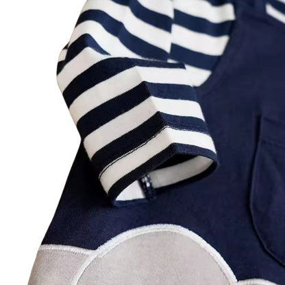 The Leonel - Baby Boy Elephant Striped Long Sleeved Romper