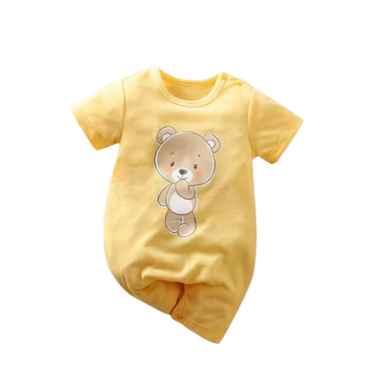 The Bowen - Baby Unisex Cute Brown Bear Print Yellow Romper