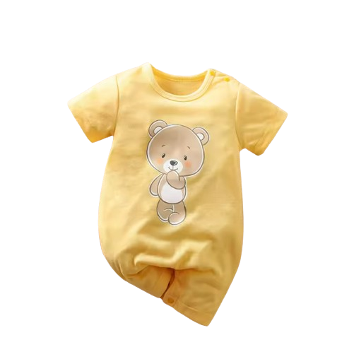 The Bowen - Baby Unisex Cute Brown Bear Print Yellow Romper
