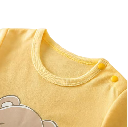 The Bowen - Baby Unisex Cute Brown Bear Print Yellow Romper