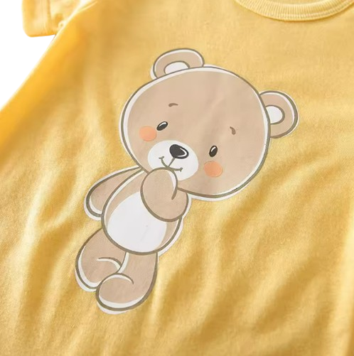 The Bowen - Baby Unisex Cute Brown Bear Print Yellow Romper