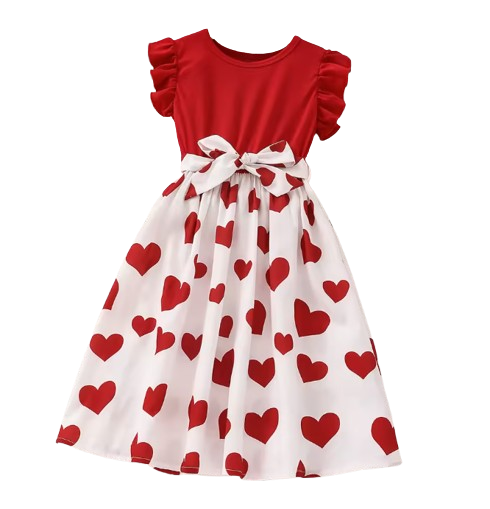 The Kaylani - Baby Girl Cute Red Love Princess Short Sleeved Dress