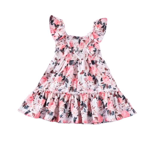 The Reagan - Baby Girl Light Pink Floral Fly Sleeve Sleeveless Princess Dress