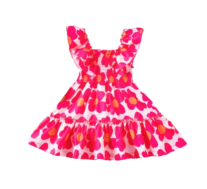 The Reagan - Baby Girl Dark Pink Floral Fly Sleeve Sleeveless Princess Dress