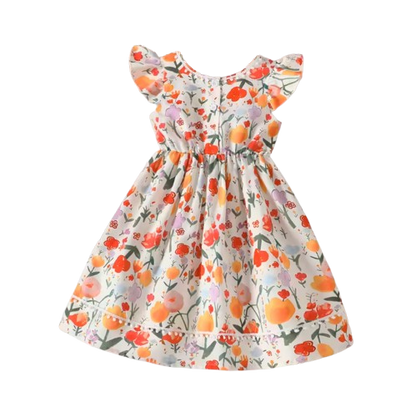 The Kimberly - Baby Girl Flower Print Small Flying Sleeve Holiday Style Dress