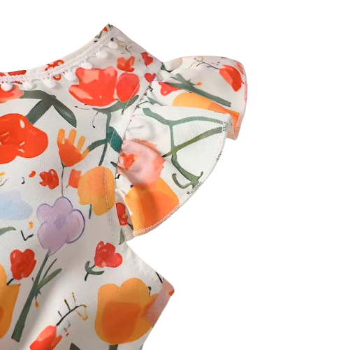 The Kimberly - Baby Girl Flower Print Small Flying Sleeve Holiday Style Dress