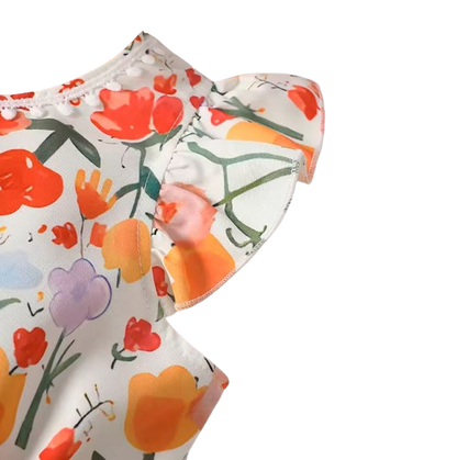 The Kimberly - Baby Girl Flower Print Small Flying Sleeve Holiday Style Dress