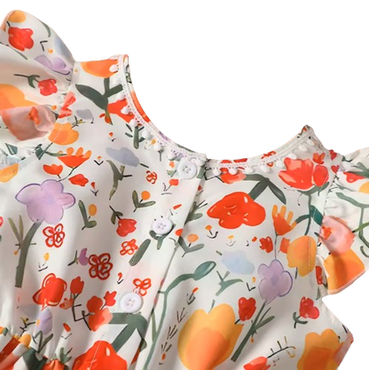 The Kimberly - Baby Girl Flower Print Small Flying Sleeve Holiday Style Dress