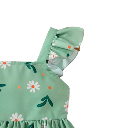 The Faith - Baby Girl Green Small Fly Sleeve Plants and Animal Print Dress