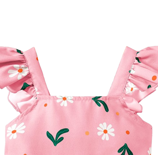 The Faith - Baby Girl Pink Small Fly Sleeve Plants and Animal Print Dress