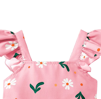 The Faith - Baby Girl Pink Small Fly Sleeve Plants and Animal Print Dress
