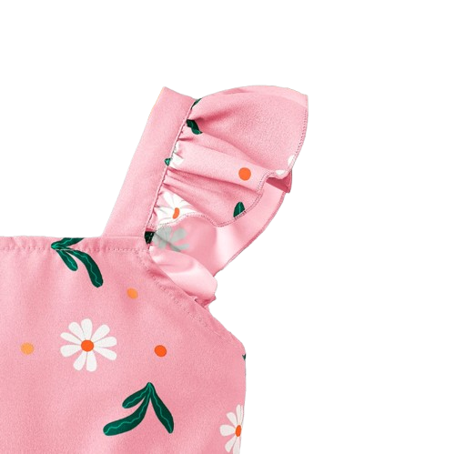 The Faith - Baby Girl Pink Small Fly Sleeve Plants and Animal Print Dress