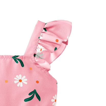 The Faith - Baby Girl Pink Small Fly Sleeve Plants and Animal Print Dress