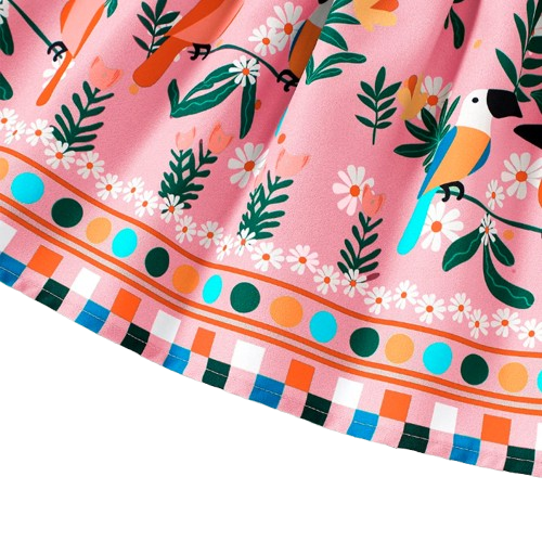The Faith - Baby Girl Pink Small Fly Sleeve Plants and Animal Print Dress