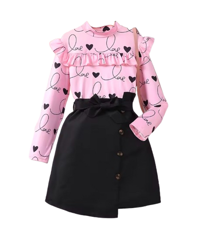 The Juliana - Baby Girl Pink Love Long Sleeve & Half Skirt Two Piece Set