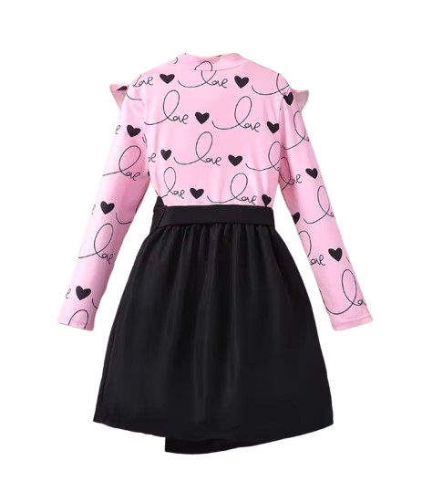 The Juliana - Baby Girl Pink Love Long Sleeve & Half Skirt Two Piece Set