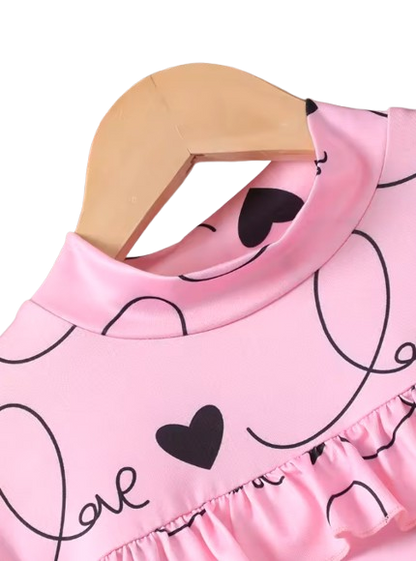 The Juliana - Baby Girl Pink Love Long Sleeve & Half Skirt Two Piece Set